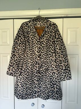 Leopard Print Silky/Light Satin Jacket or Minidress - Black/Brown & Cream